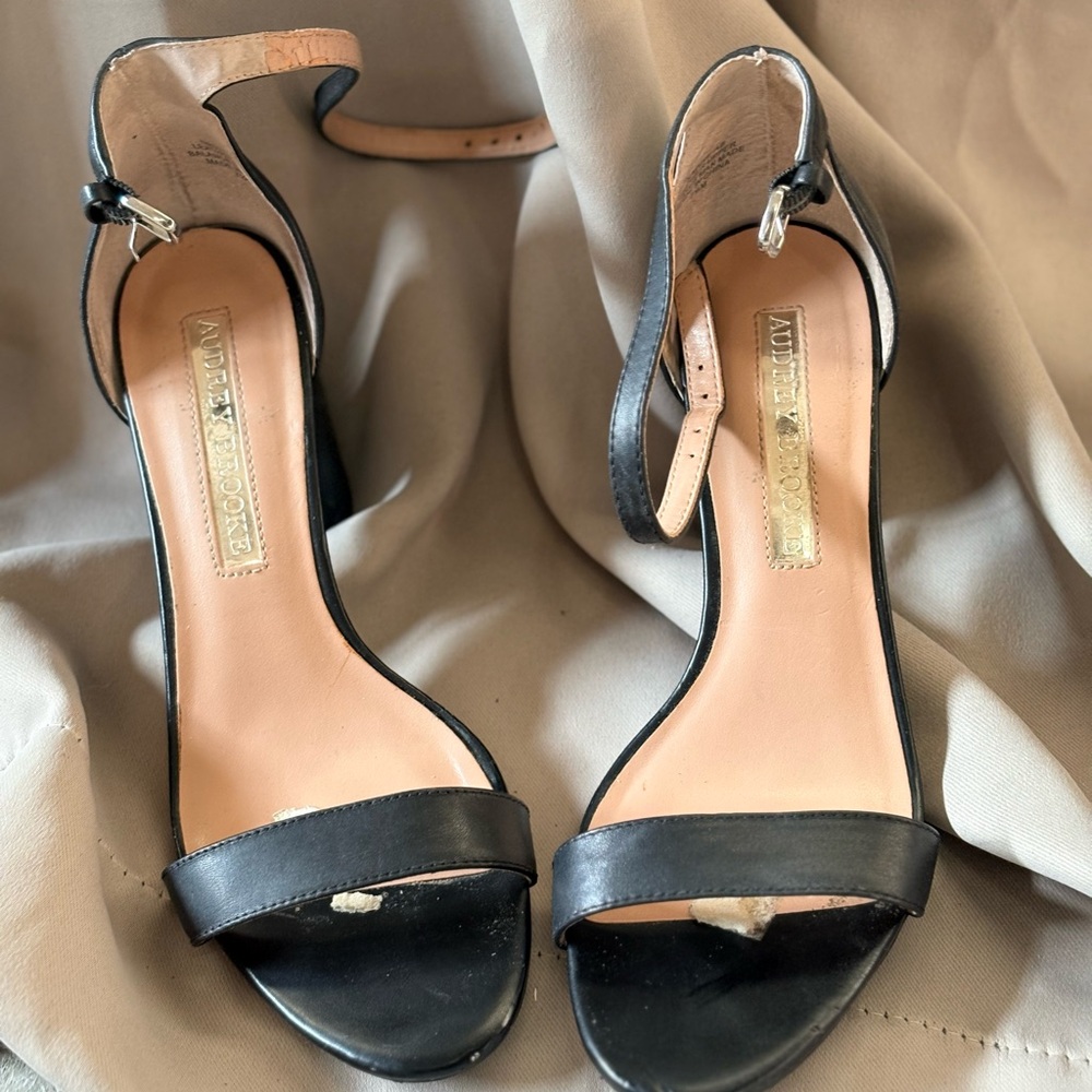 Audrey Brooke Black Open-Toe Ankle Strap Heels
